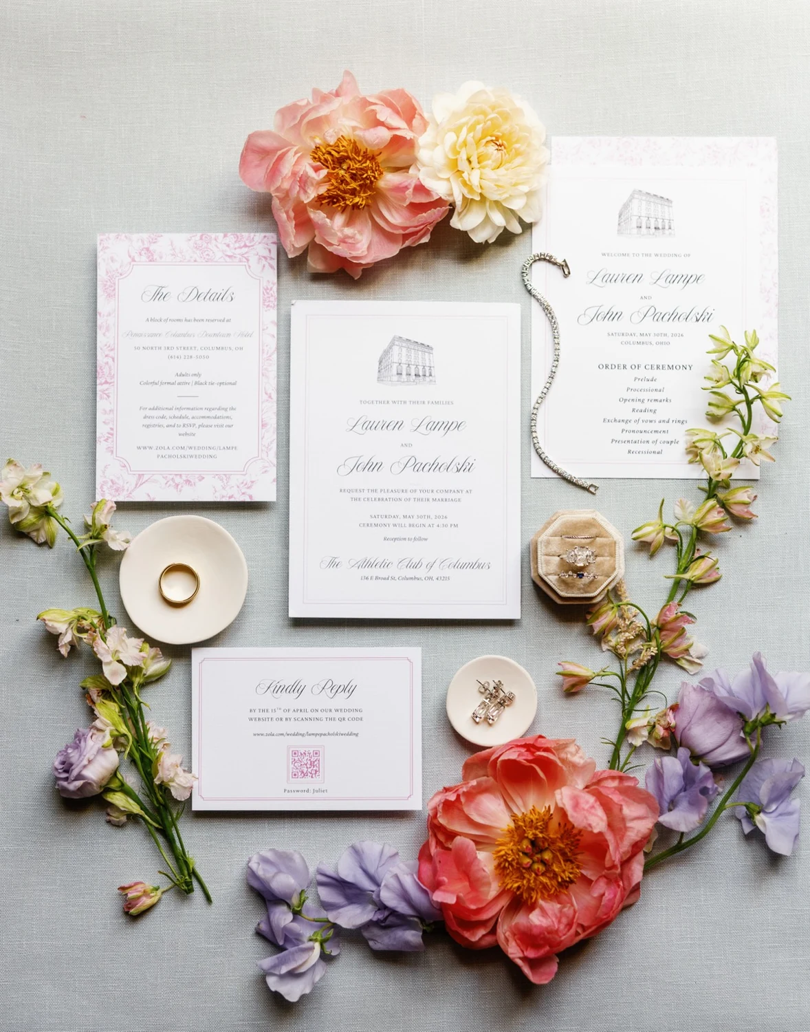 Complete custom wedding invitation suite printed by Gecko Print