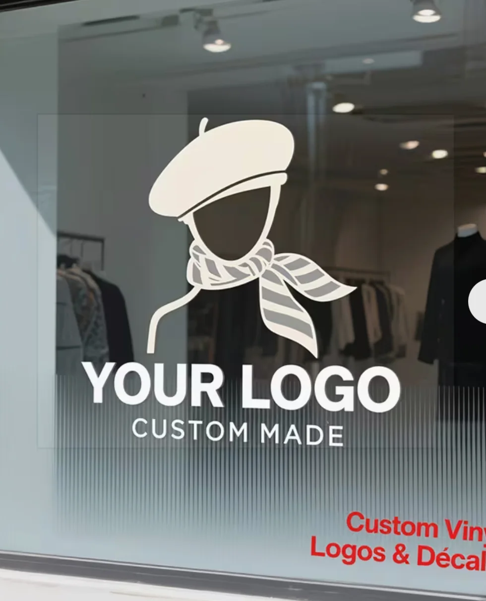 Custom vinyl logo installed on a storefront window